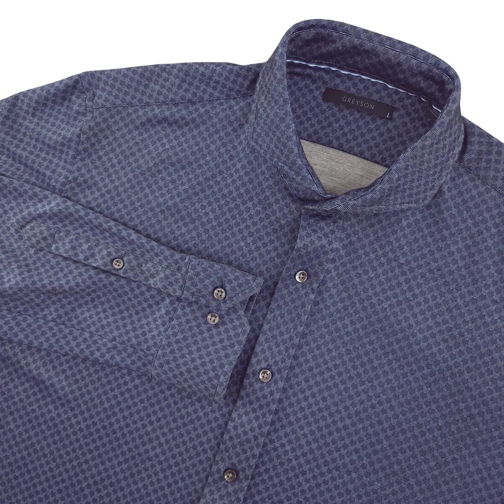 Greyson Shirt Mens L Blue Wolf Print Long Sleeve Button Up Stretch Casual